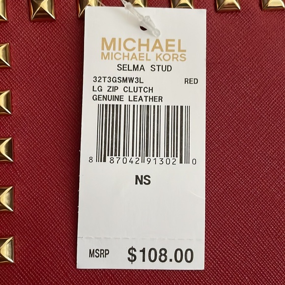 NWT Michael Kors Selma Stud Lg Zip Leather Clutch Wristlet in Red Gold Studs - Picture 10 of 10